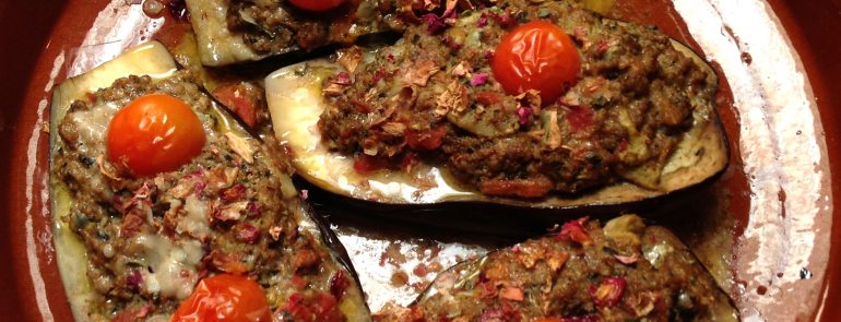Gevulde aubergine met lamsgehakt